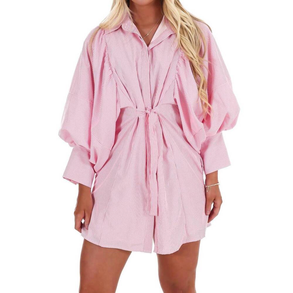 NEW REMINISCENCE in perfect order stripe mini dress in pink